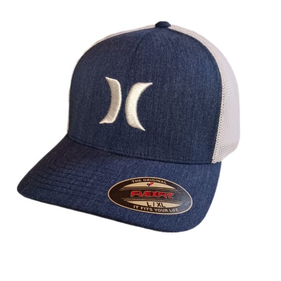 Hurley Mens L/XL Hat Cap Flex Fit Fitted Blue and White Mesh - Picture 1 of 9